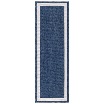 Rugs Unique Loom Border Decatur 100% Recycled Cotton Navy Blue/Ivory 3148178 Area Rugs Blue navy teal turquiose indig Cotton denim 6x2 