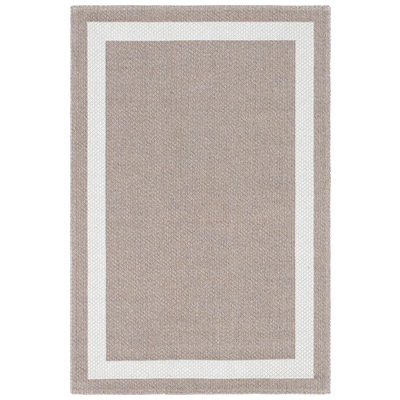 Rugs Unique Loom Border Decatur 100% Recycled Cotton Taupe/Ivory 3148184 Area Rugs Cream beige ivory sand nude Cotton denim Rectangular 3x2 