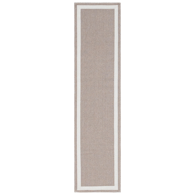Rugs Unique Loom Border Decatur 100% Recycled Cotton Taupe/Ivory 3148185 Area Rugs Cream beige ivory sand nude Cotton denim 7x2 