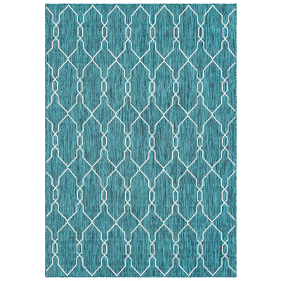 Rugs Unique Loom Outdoor Links Trellis Polypropylene Teal/Ivory 3148800 Area Rugs Blue navy teal turquiose indig synthetics Olefin polyester po Area Rugs Area rugOutdoor Octagons Rectangular 10x7 