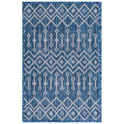 Rugs Unique Loom Outdoor Tribal Trellis Polypropylene Blue/Ivory 3150206 Area Rugs Blue navy teal turquiose indig synthetics Olefin polyester po Area Rugs Area rugOutdoor Octagons Rectangular 3x2 