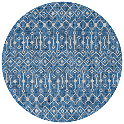 Rugs Unique Loom Outdoor Tribal Trellis Polypropylene Blue/Ivory 3150211 Area Rugs Blue navy teal turquiose indig synthetics Olefin polyester po Area Rugs Area rugOutdoor Octagons Round 6x6 