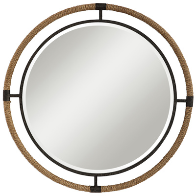 Mirrors Uttermost Melville GLASS IRON MDF ROPE This Forged Iron Mirror Frame Mirrors 09475 792977780442 Coastal Round Mirror Blackebony Round 