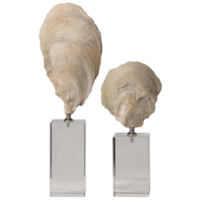 Decorative Figurines and Statu Uttermost Oyster Resin Crystal Stainless Stee Cast From Natural Oyster Shell Accessories 17523 792977175231 Figurines & Sculptures Creambeigeivorysandnude Crystal Sculptures 