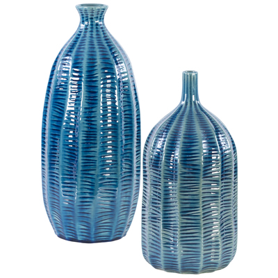 Vases-Urns-Trays-Finials Uttermost Bixby Earthenware Earthenware Vases Finished In Accessories 17719 792977177198 Vases Urns & Finials Blue navy teal turquiose indig Urns Vases Earthenware 0-20 