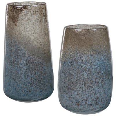 Vases-Urns-Trays-Finials Uttermost Ione GLASS Unique Seeded Glass Vases Feat Accessories 17762 792977177624 Vases Urns & Finials Blue navy teal turquiose indig Urns Vases Glass 0-20 