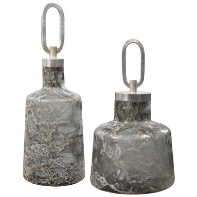 Vases-Urns-Trays-Finials Uttermost Storm Iron+ Glass Crafted From Art Glass These Accessories 17840 792977178409 Decorative Bottles & Canisters Silver Urns Vases Glass steel aluminium BRONZE I 0-20 