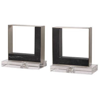 Uttermost Boxes and Bookends, black ebony Whitesnow, Bookends,BookendBox,Boxes, Marble&crystal&steel, Accessories, Bookends, 792977178652, 17865
