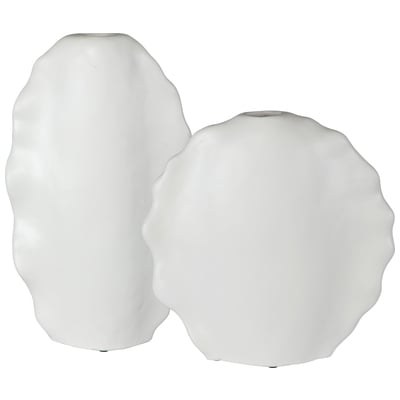 Vases-Urns-Trays-Finials Uttermost Ruffled EARTHENWARE Set Of Two Ceramic Vases Model Accessories 17963 792977179635 Vases Urns & Finials White snow Urns Vases Ceramic Earthenware 0-20 