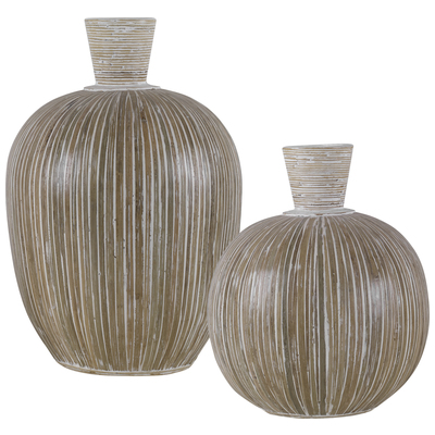 Vases-Urns-Trays-Finials Uttermost Islander TERRACOTA AND BAMBOO This Set Of Two Terra Cotta Va Accessories 17990 792977761625 Vases White snow Urns Vases 0-20 