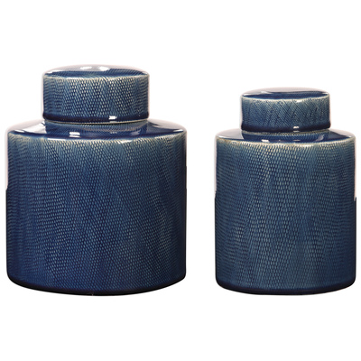 Vases-Urns-Trays-Finials Uttermost Saniya CERAMIC This Set Of Two Sapphire Blue Accessories 18989 792977189894 Decorative Bottles & Canisters Blue navy teal turquiose indig Urns Vases Ceramic 0-20 