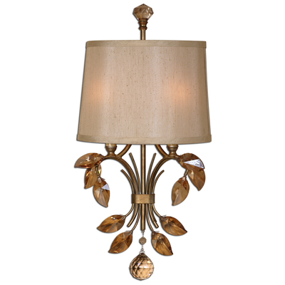 Wall Sconces Uttermost Alenya Iron: 67% Crystal 15% Silk Clo Burnished Gold Metal With Gold Lighting Fixtures 22487 792977224878 Sconce / Vanity Lights Gold SCONCE Complete Vanity Sets 