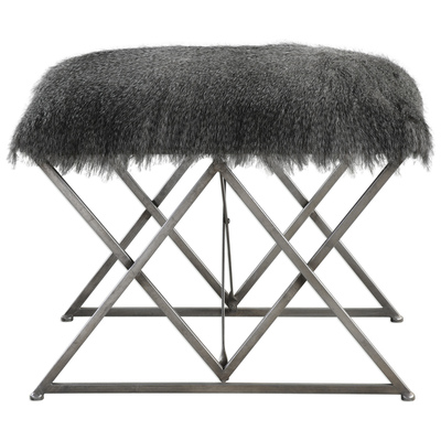 Ottomans and Benches Uttermost Astairess IRON MDF FABRIC FOAM Plush Animal Inspired Faux Fur Accent Furniture 23373 792977233733 Benches Brown sableGray GreySilver Complete Vanity Sets 