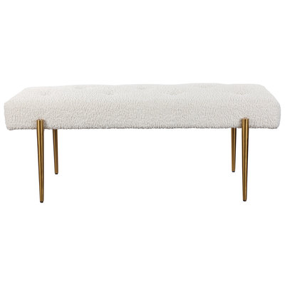Ottomans and Benches Uttermost Olivier STAINLESS STEEL FABRIC PLYWOO Accent Furniture 23572 792977235720 Bench White snow 