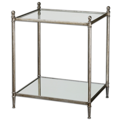 Accent Tables Uttermost Gannon Metal Tempered Glass & Mirror Forged Iron Frame In Antiqued Accent Furniture 24282 792977242827 Accent & End Tables Silver Glass Tables glassMetal Tables Complete Vanity Sets 