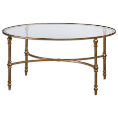 Uttermost Coffee Tables, gold, Oval, Glass,Metal,Iron,Steel,Aluminum,Alu+ PE wicker+ glass, Complete Vanity Sets, Matthew Williams, METAL AND TEMPERED GLASS, Accent Furniture, Cocktail & Coffee Tables, 792977243381, 24338,Standard (14 - 22 in.)