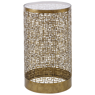 Accent Tables Uttermost Algernon IRON GLASS Greek Key Inspired Elements El Accent Furniture 25046 792977250464 Accent & End Tables Gold Glass Tables glassMetal Tables 