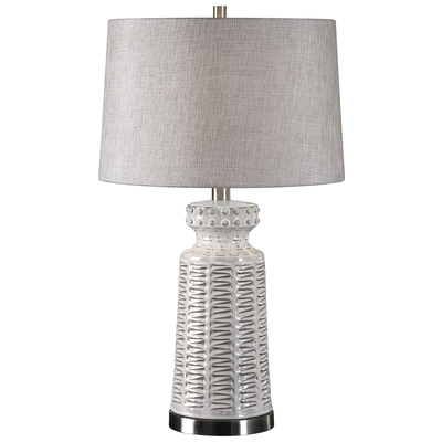 Table Lamps Uttermost Kansa Ceramic Steel Fabric Embossed Ceramic Featuring A Lamps 27535-1 792977803233 Distressed White Table Lamp Beige Cream beige ivory sand n TABLE Blown Glass Crystal Cement L Complete Vanity Sets 