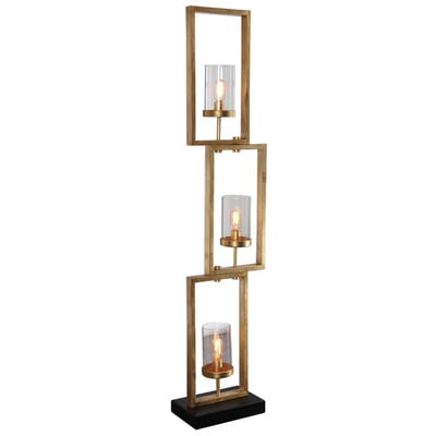 Floor Lamps Uttermost Cielo Steel&glass Clean Geometric Lines Open Th Lamps 28189-1 792977281895 Staggered Rectangles Floor Lam Gold FLOOR Modern Glass IRON Stainless Steel Ste 