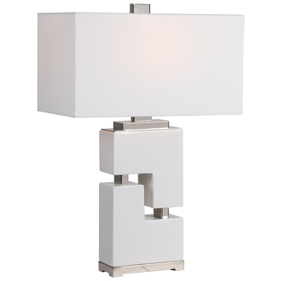 Table Lamps Uttermost Tetris Ceramics Iron Fabric Exhibiting A Clean And Contemp Lamps 28468-1 792977284681 White Table Lamp White snow Contemporary Modern Modern Co Blown Glass Crystal Cement L 