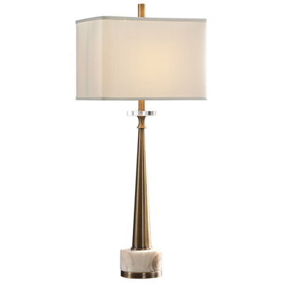 Table Lamps Uttermost Verner Steel+Marble+Fabric+Crystal This Tapered Steel Base Is Fin Lamps 29616-1 792977296165 Tapered Brass Table Lamp Brown sableCream beige ivory s TABLE Blown Glass Crystal Brass Cem 