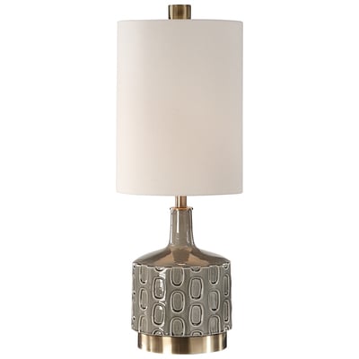 Table Lamps Uttermost Darrin Ceramic Shade Metal fabric Finished In A Crackled Gray Gl Lamps 29682-1 792977296820 Gray Table Lamp Blue navy teal turquiose indig Contemporary Modern Modern Co Blown Glass Crystal Brass Cem 