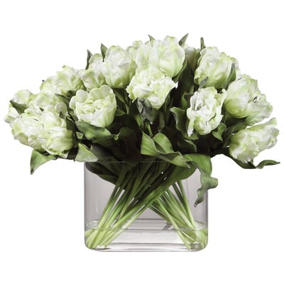 Botanicals Uttermost Kimbry Polyester Plastic Iron Glas Featuring A Dramatic Spread Of Accessories 60156 792977601563 Artificial Flowers / Centerpie Whitesnow Tulip Boxwood Ceramic Polyfoam Box Bamboo Boxwood Cypress Moss 