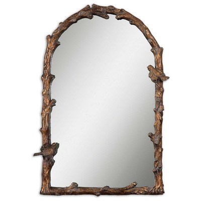 Mirrors Uttermost Paza Metal & Resin Distressed Antiqued Gold Leaf Mirrors 13774 792977137741 Gold Vanity Arch Mirrors GoldGrayGrey Arch Complete Vanity Sets 