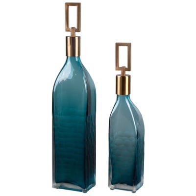 Vases-Urns-Trays-Finials Uttermost Annabella GLASS IRON Thick Teal Green Glass Featuri Accessories 20076 792977200766 Decorative Bottles & Canisters Blue navy teal turquiose indig Urns Vases Glass steel aluminium BRONZE I 0-20 Complete Vanity Sets 