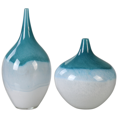 Vases-Urns-Trays-Finials Uttermost Carlas Glass Beautiful Glass Featuring A Te Accessories 20084 792977200841 Vases Urns & Finials Blue navy teal turquiose indig Urns Vases Glass 0-20 Complete Vanity Sets 