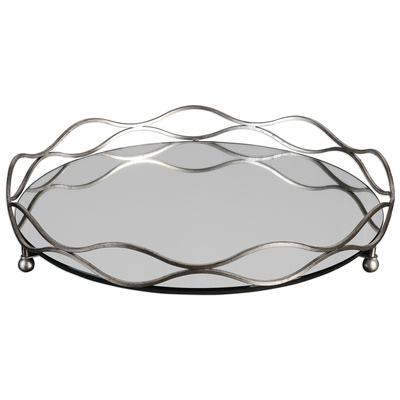 Mirrors Uttermost Rachele METAL GLASS MDF Mirrored Tray Featuring Open W Accessories 20177 792977201770 Decorative Bowls & Trays Silver Complete Vanity Sets 