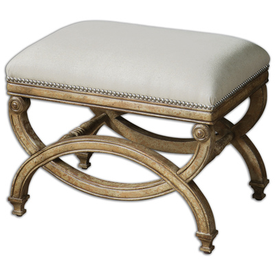 Uttermost Ottomans and Benches, Silver,White,snow, Complete Vanity Sets, Carolyn Kinder, Wood, Foam, Fabric, Accent Furniture, Benches, 792977230527, 23052