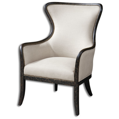 Chairs Uttermost Sandy Wood Foam Fabric Woven Tailoring In Shimmery Sa Accent Furniture 23073 792977230732 Accent Chairs & Armchairs Black ebonyCream beige ivory s Accent Chairs AccentWing Chair Complete Vanity Sets 