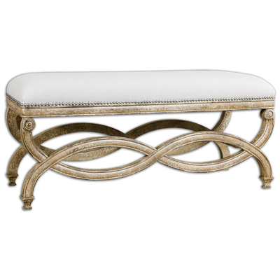 Ottomans and Benches Uttermost Karline Wood Foam Fabric Hand Carved White Mahogany Fr Accent Furniture 23075 792977230756 Benches Silver White snow Complete Vanity Sets 