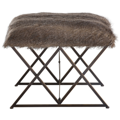 Ottomans and Benches Uttermost Brannen Plush Animal Inspired Faux Fur Accent Furniture 23277 792977232774 Plush Small Bench Black ebonyBrown sableGold Complete Vanity Sets 