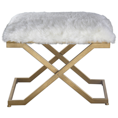 Ottomans and Benches Uttermost Farran Plush Faux Fur In Soft White A Accent Furniture 23278 792977232781 Fur Small Bench Gold White snow Complete Vanity Sets 