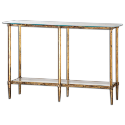 Accent Tables Uttermost Elenio METAL AND GLASS Featuring Sophisticated Moldin Accent Furniture 24421 792977244210 Console & Sofa Tables Gold Glass Tables glassMetal Tables Complete Vanity Sets 