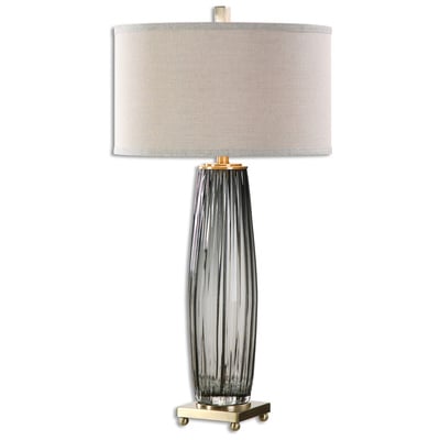 Table Lamps Uttermost Vilminore Metal Glass Grooved Transparent Charcoal Lamps 26698-1 792977266984 Gray Glass Table Lamps Beige Cream beige ivory sand n David Frisch TABLE Blown Glass Crystal Brass Cem Complete Vanity Sets 