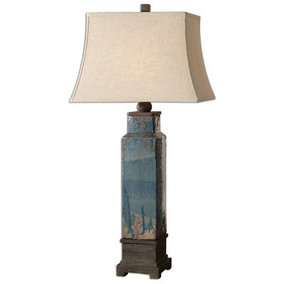 Table Lamps Uttermost Soprana Linen poly Steel ceramic Distressed Blue Glaze Finish O Lamps 26833 792977268339 Porcelain-Ceramic Table Lamps Blue navy teal turquiose indig Carolyn Kinder TABLE Blown Glass Crystal Cement L Complete Vanity Sets 