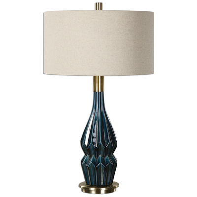 Table Lamps Uttermost Prussian Ceramic Metal Deep Blue Ceramic Glaze Accent Lamps 27081-1 792977822579 Blue Ceramic Lamps Blue navy teal turquiose indig David Frisch TABLE Blown Glass Crystal Brass Cem Complete Vanity Sets 