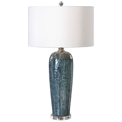 Table Lamps Uttermost Maira Crystal&steel&ceramic Heathered Blue Ceramic Featuri Lamps 27130-1 792977815892 Blue Ceramic Table Lamp Blue navy teal turquiose indig Jim Parsons TABLE Blown Glass Crystal Cement L Complete Vanity Sets 