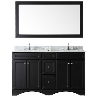 Virtu Bathroom Vanities, Double Sink Vanities, 50-70, Transitional, Dark Brown, Complete Vanity Sets, Dark, Transitional, Solid wood frame construction, Freestanding, Bathroom Vanity Set, 840166134573, ED-25060-WMSQ-ES