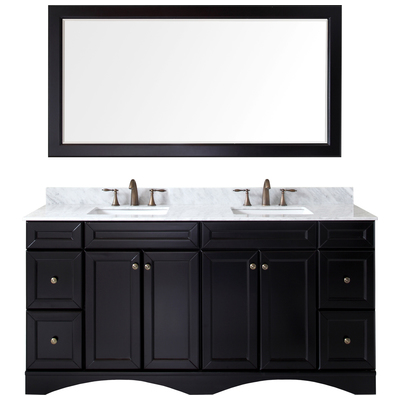 Virtu Bathroom Vanities, Double Sink Vanities, 70-90, Transitional, Dark Brown, Dark, Transitional, Italian Carrara White Marble, Solid wood frame construction, Freestanding, Bathroom Vanity Set, 840166102893, ED-25072-WMSQ-ES