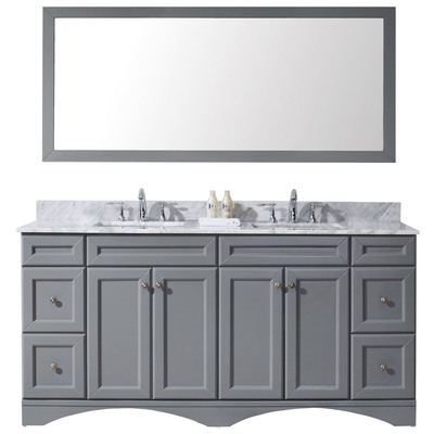 Virtu Bathroom Vanities, Double Sink Vanities, 70-90, Transitional, Gray, Complete Vanity Sets, Medium, Transitional, Italian Carrara White Marble, Solid wood frame construction, Freestanding, Bathroom Vanity Set, 816729017898, ED-25072-WMSQ-GR