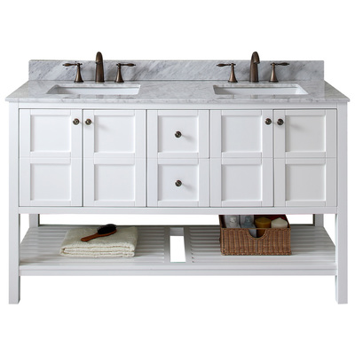 Virtu Bathroom Vanities, Double Sink Vanities, 50-70, Transitional, white, With Top and Sink, Light, Transitional, Solid wood frame construction, Freestanding, Bathroom Vanity Set, 840166135204, ED-30060-WMSQ-WH-NM