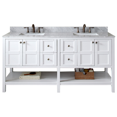 Virtu Bathroom Vanities, Double Sink Vanities, 70-90, Transitional, white, With Top and Sink, Light, Transitional, Solid wood frame construction, Freestanding, Bathroom Vanity Set, 840166135228, ED-30072-WMSQ-WH-NM