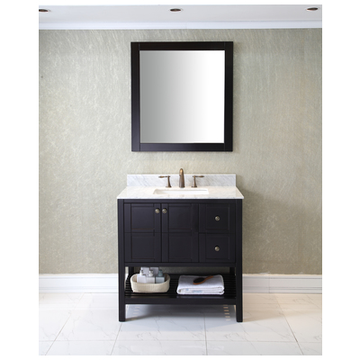 Virtu Bathroom Vanities, Single Sink Vanities, Dark Brown, Complete Vanity Sets, Dark, Transitional, Solid wood frame construction, Freestanding, Bathroom Vanity Set, 840166111802, ES-30036-WMSQ-ES-002