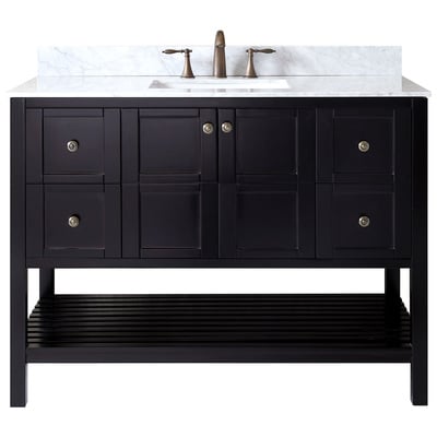 Virtu Bathroom Vanities, Single Sink Vanities, 40-50, Transitional, Dark Brown, With Top and Sink, Dark, Transitional, Solid wood frame construction, Freestanding, Bathroom Vanity Set, 840166135051, ES-30048-WMSQ-ES-NM