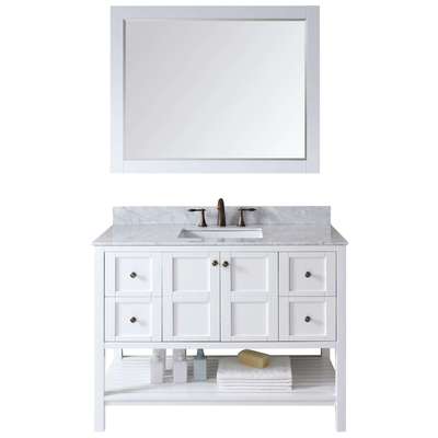 Virtu Bathroom Vanities, Single Sink Vanities, 40-50, Transitional, white, Light, Transitional, Italian Carrara White Marble, Solid wood frame construction, Freestanding, Bathroom Vanity Set, 840166103043, ES-30048-WMSQ-WH