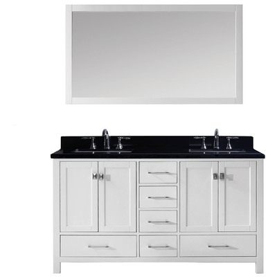 Virtu Bathroom Vanities, Double Sink Vanities, 50-70, Transitional, white, Complete Vanity Sets, Light, Transitional, Black Galaxy Granite, Solid wood frame construction, Freestanding, Bathroom Vanity Set, 840166136249, GD-50060-BGSQ-WH-002